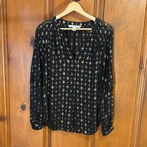 Diane Von Furstenberg Black Blouse with Gold Accents